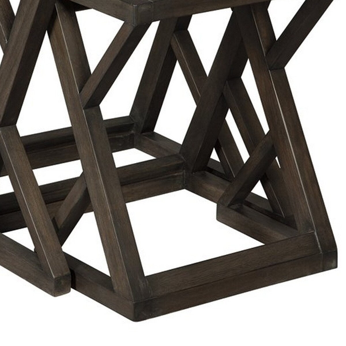 Wooden Nesting Accent Table with Geometric Design Base, Set of 3, Brown