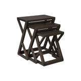 Wooden Nesting Accent Table with Geometric Design Base, Set of 3, Brown
