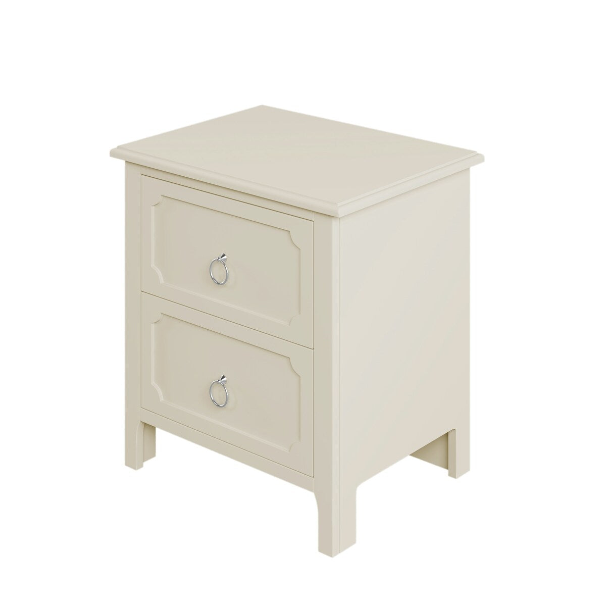 Wooden Nightstand Two Drawers Silver Metal Handles for Living Room