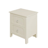 Wooden Nightstand Two Drawers Silver Metal Handles for Living Room