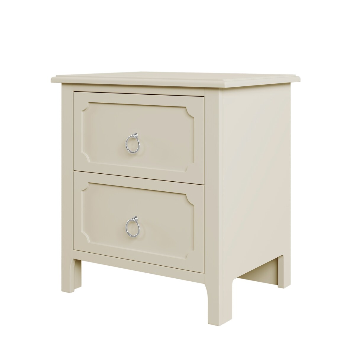 Wooden Nightstand Two Drawers Silver Metal Handles for Living Room