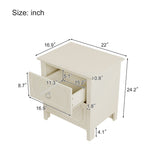 Wooden Nightstand Two Drawers Silver Metal Handles for Living Room