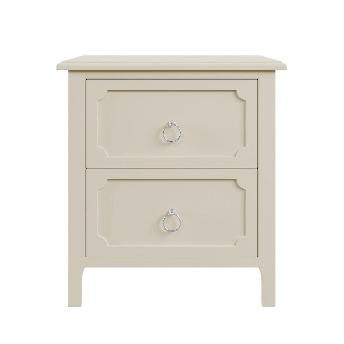 Wooden Nightstand Two Drawers Silver Metal Handles for Living Room