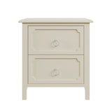 Wooden Nightstand Two Drawers Silver Metal Handles for Living Room
