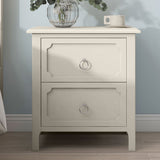 Wooden Nightstand Two Drawers Silver Metal Handles for Living Room
