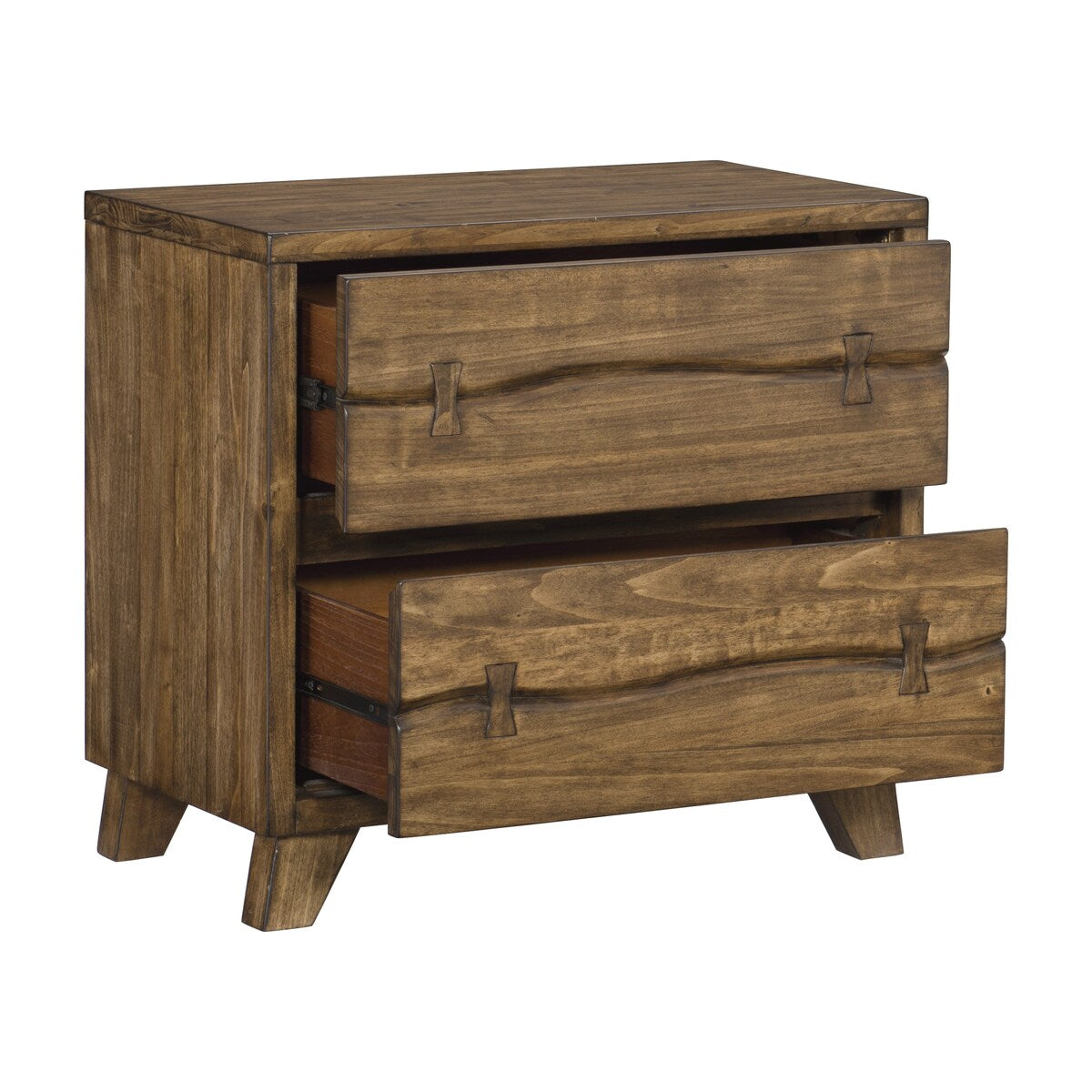 Wooden Nightstand with Chamfered Legs and Knob Pulls, Brown