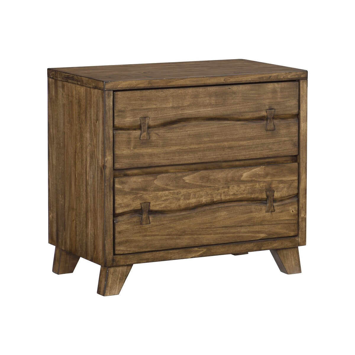 Wooden Nightstand with Chamfered Legs and Knob Pulls, Brown