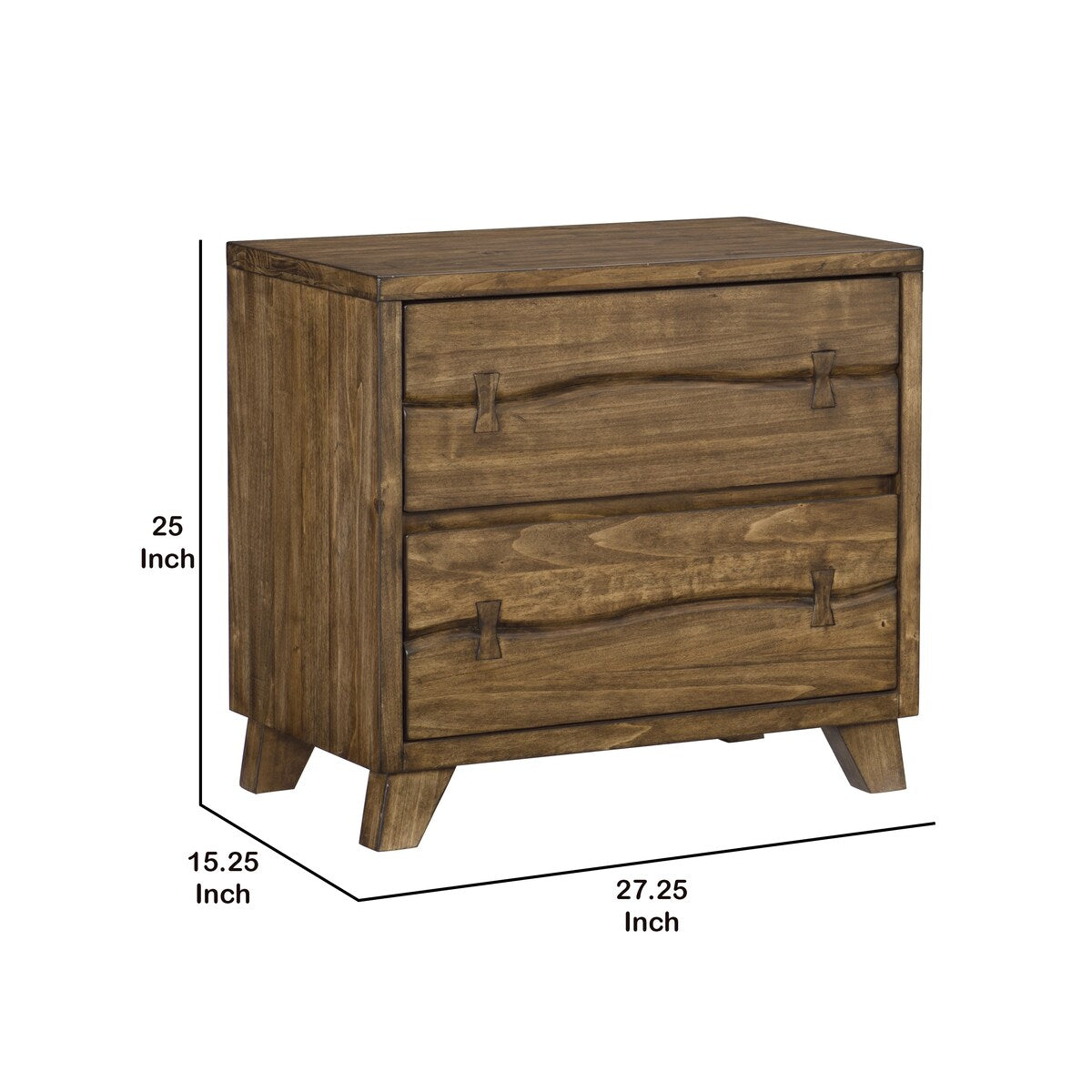 Wooden Nightstand with Chamfered Legs and Knob Pulls, Brown