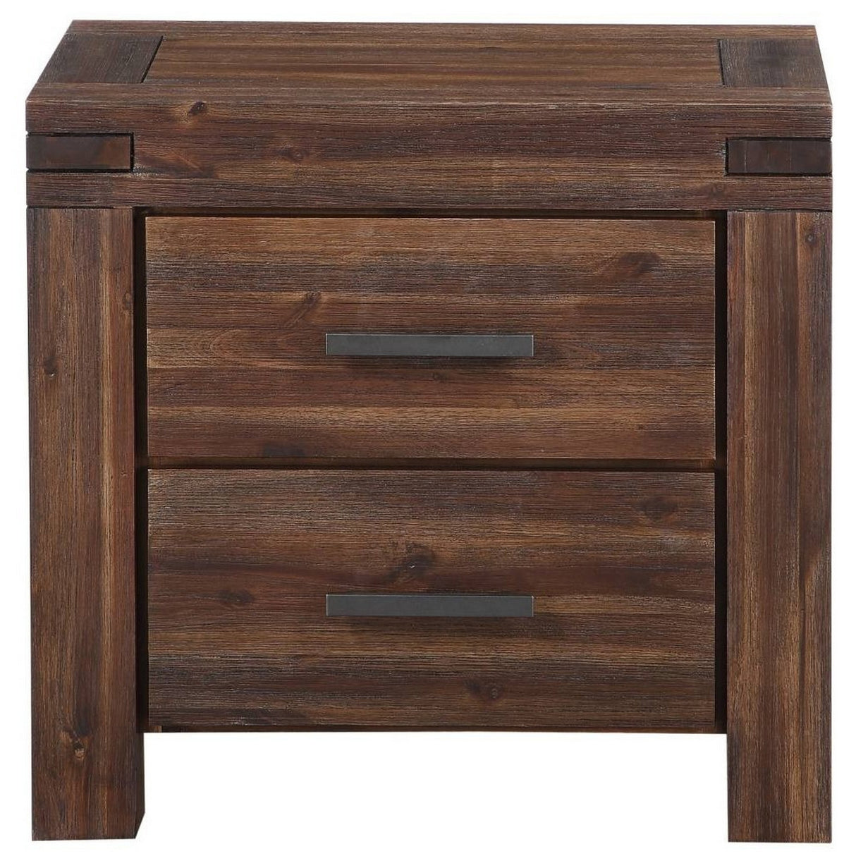 Wooden Nightstand with Exposed Mortise and Tenon Corner Joints, Brown