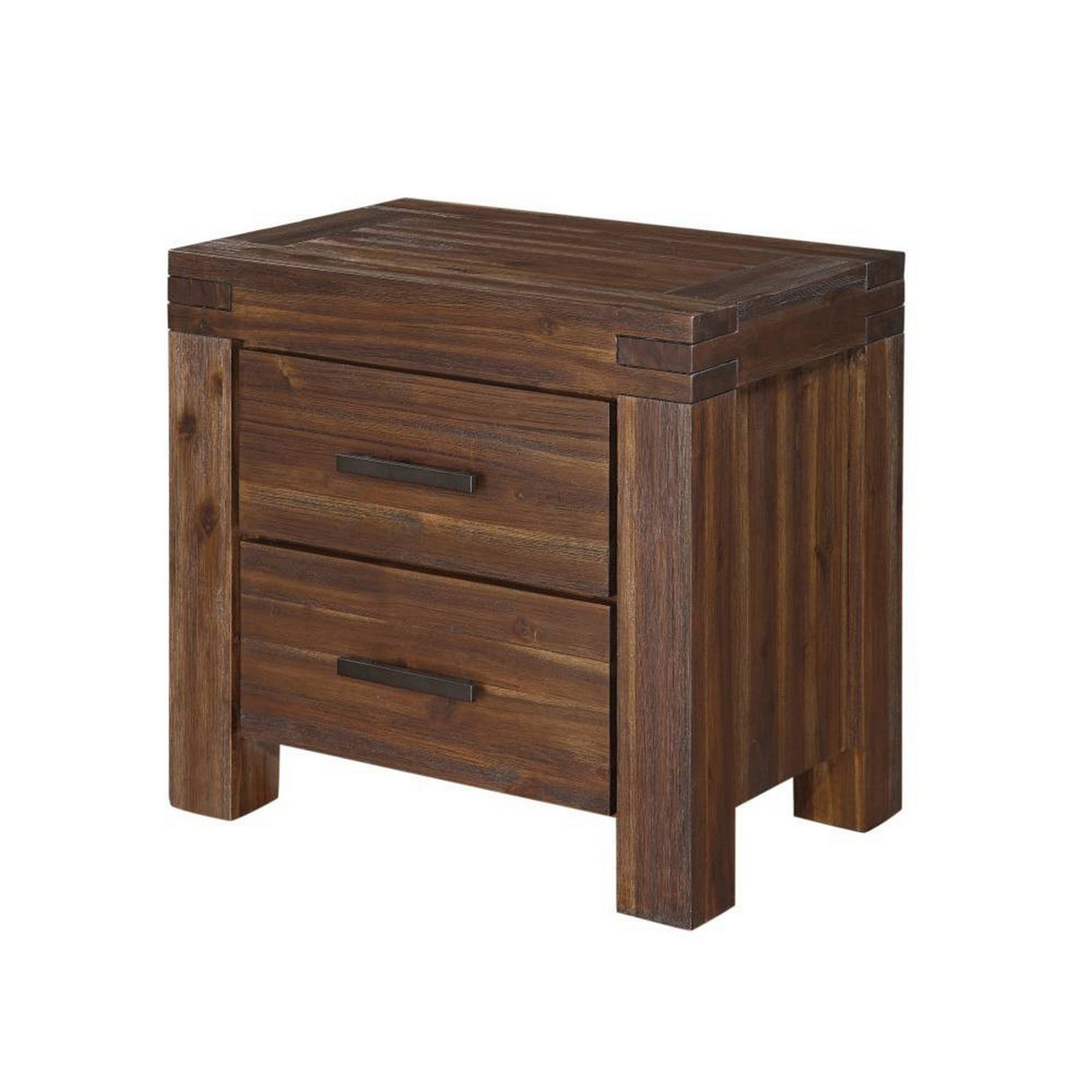 Wooden Nightstand with Exposed Mortise and Tenon Corner Joints, Brown
