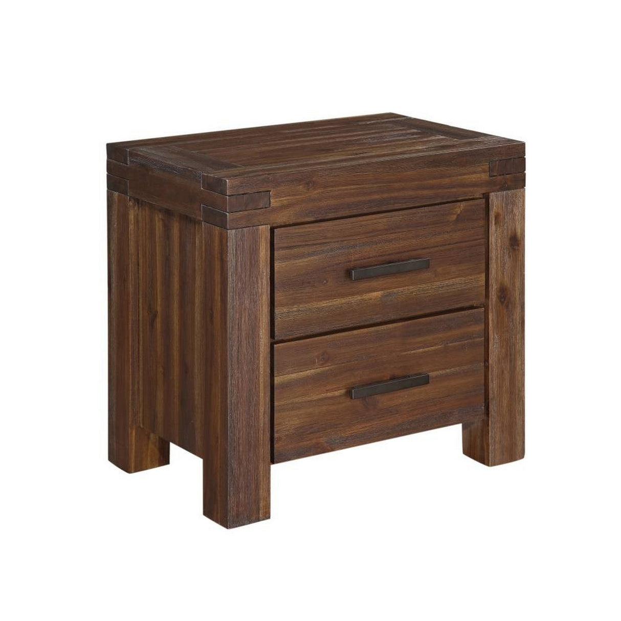 Wooden Nightstand with Exposed Mortise and Tenon Corner Joints, Brown