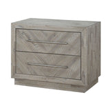 Wooden Nightstand with Inlaid Pattern and 2 Drawers, Weathered Brown
