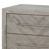 Wooden Nightstand with Inlaid Pattern and 2 Drawers, Weathered Brown