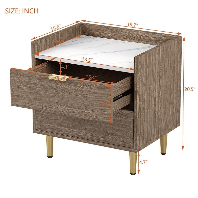 Wooden Nightstand with Marbling Worktop