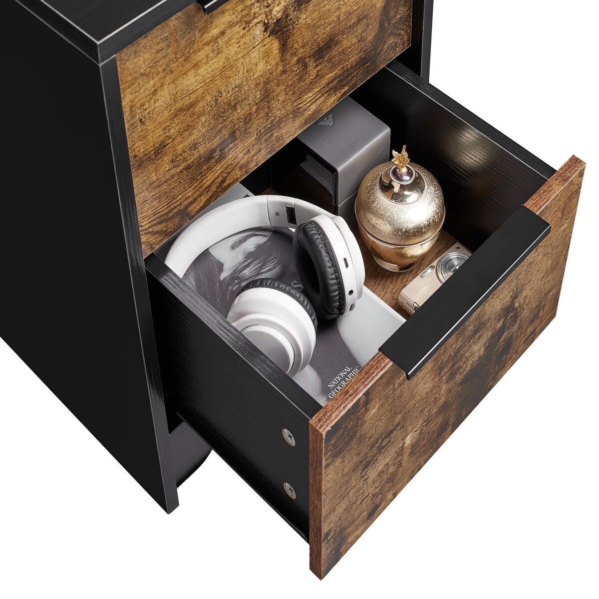 Wooden Nightstand with Two Drawers for Bedrooms and Other Places.