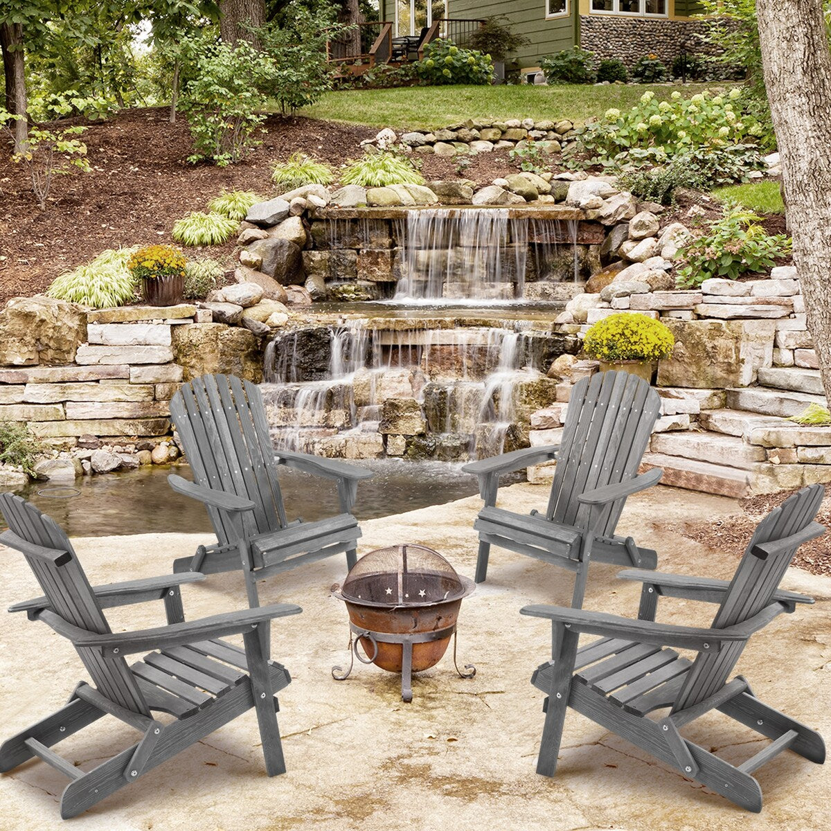 Wooden Outdoor Folding Adirondack Chair Set of 2/4 Wood Lounge Patio Chair for Garden,Half Assembled Backrest