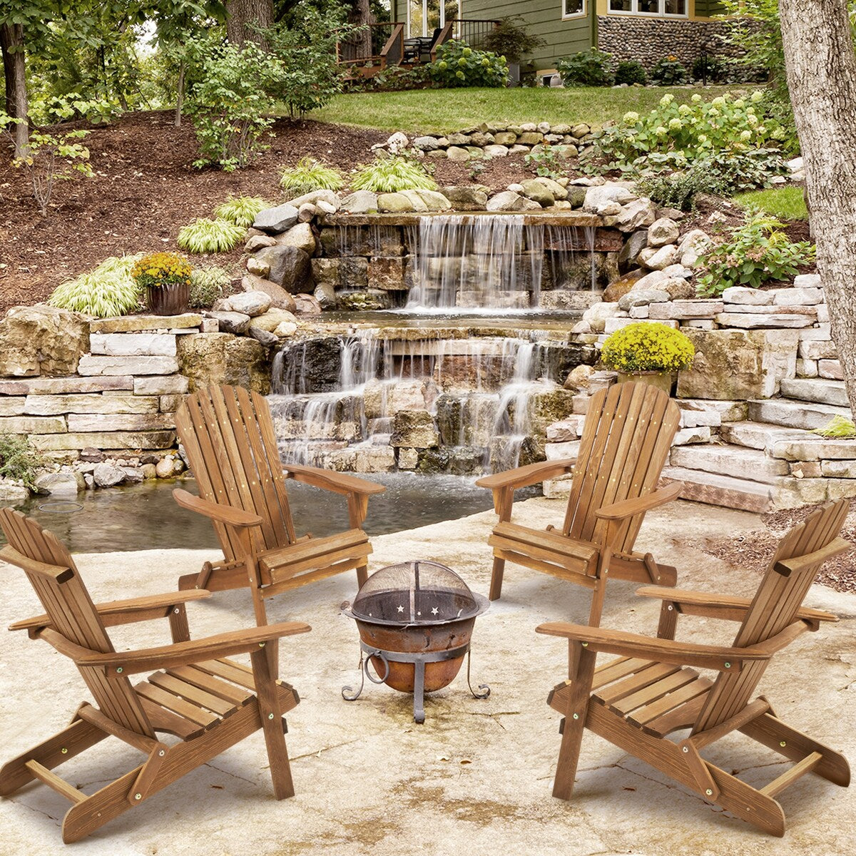 Wooden Outdoor Folding Adirondack Chair Set of 2/4 Wood Lounge Patio Chair for Garden,Half Assembled Backrest