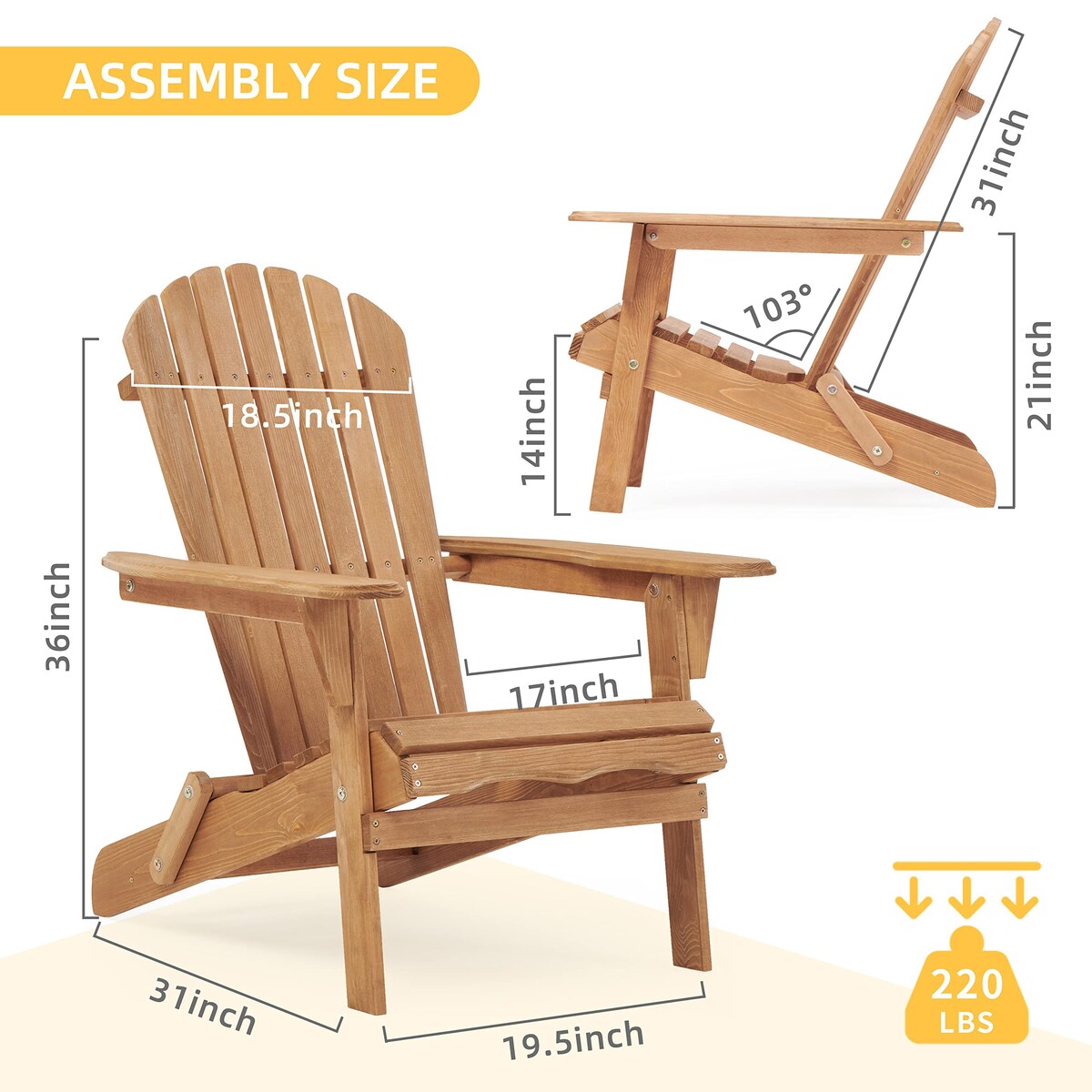 Wooden Outdoor Folding Adirondack Chair Set of 2/4 Wood Lounge Patio Chair for Garden,Half Assembled Backrest