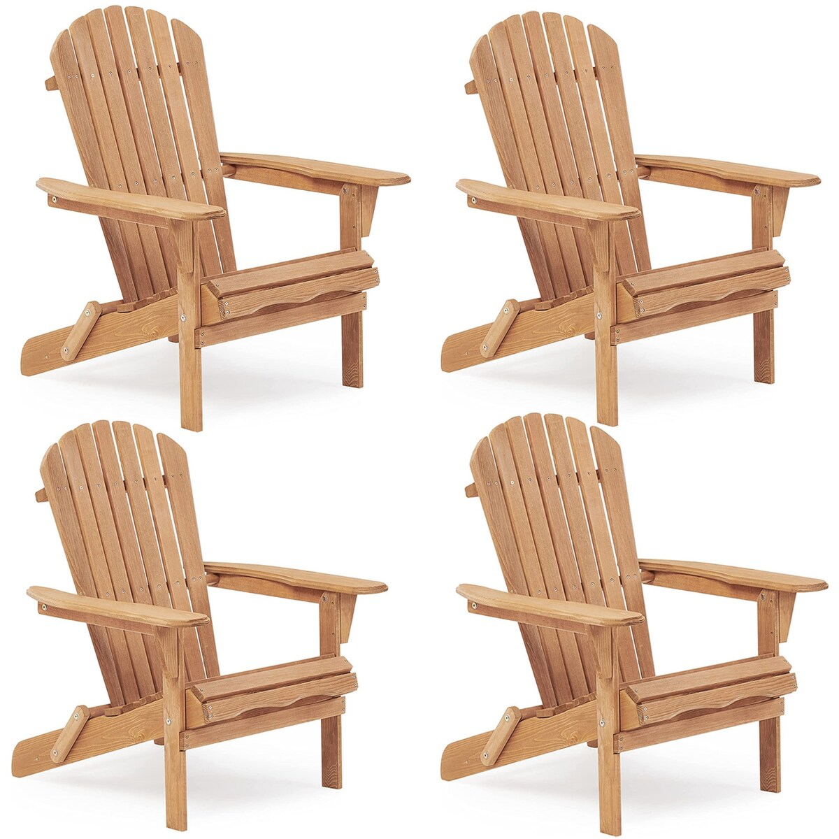 Wooden Outdoor Folding Adirondack Chair Set of 2/4 Wood Lounge Patio Chair for Garden,Half Assembled Backrest