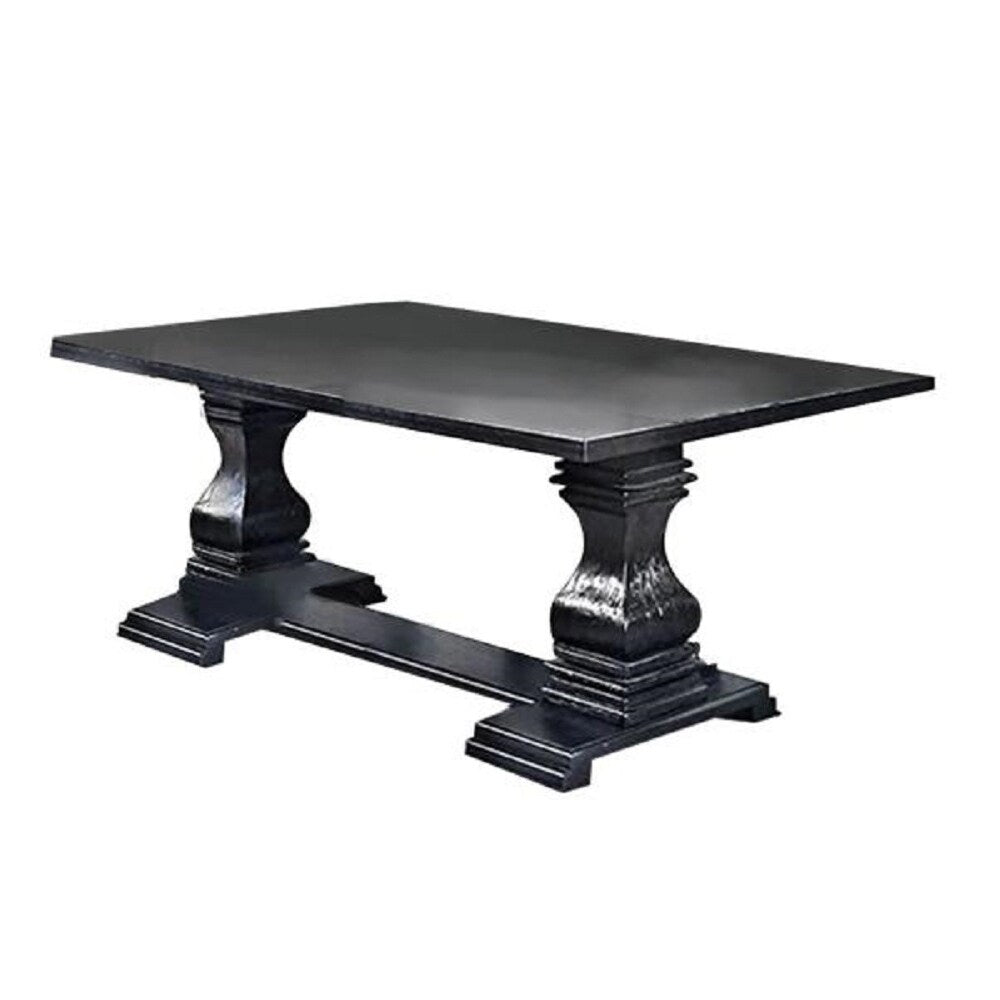 Wooden Pedestal Dining Table in Antique Black Finish
