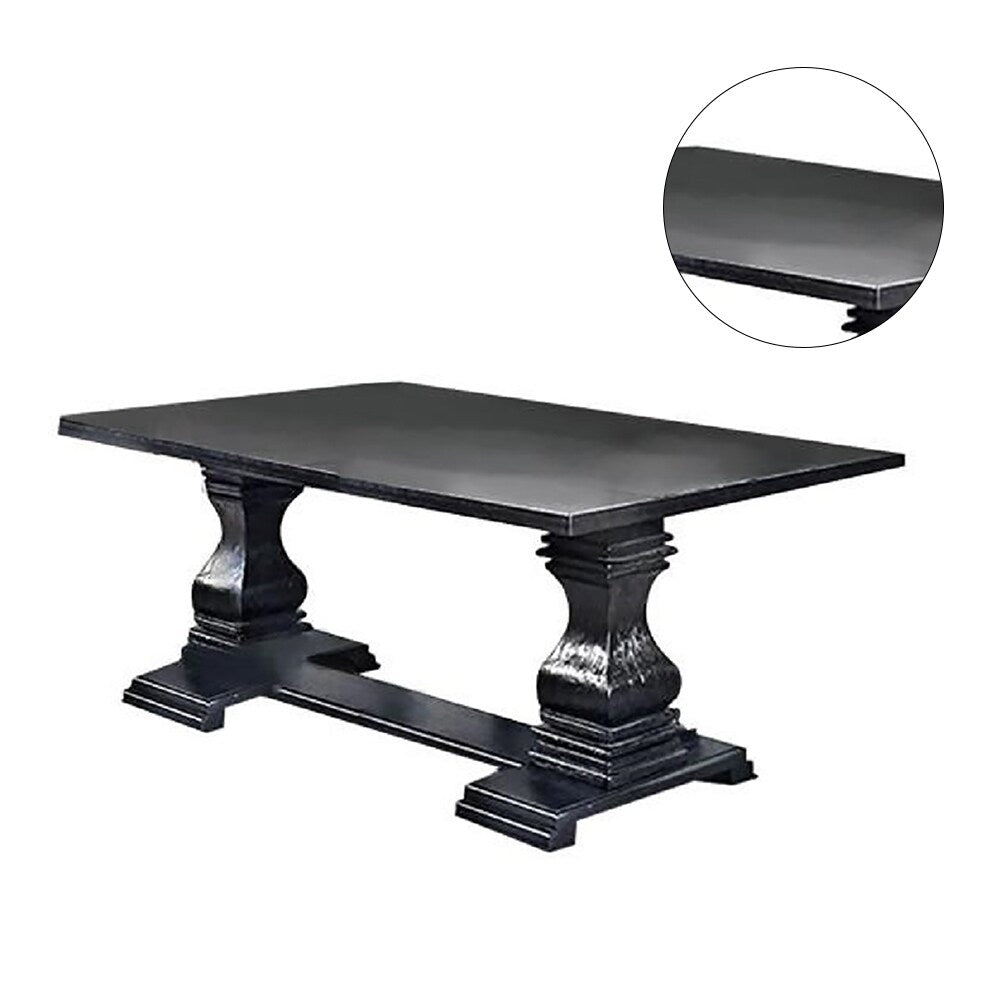 Wooden Pedestal Dining Table in Antique Black Finish