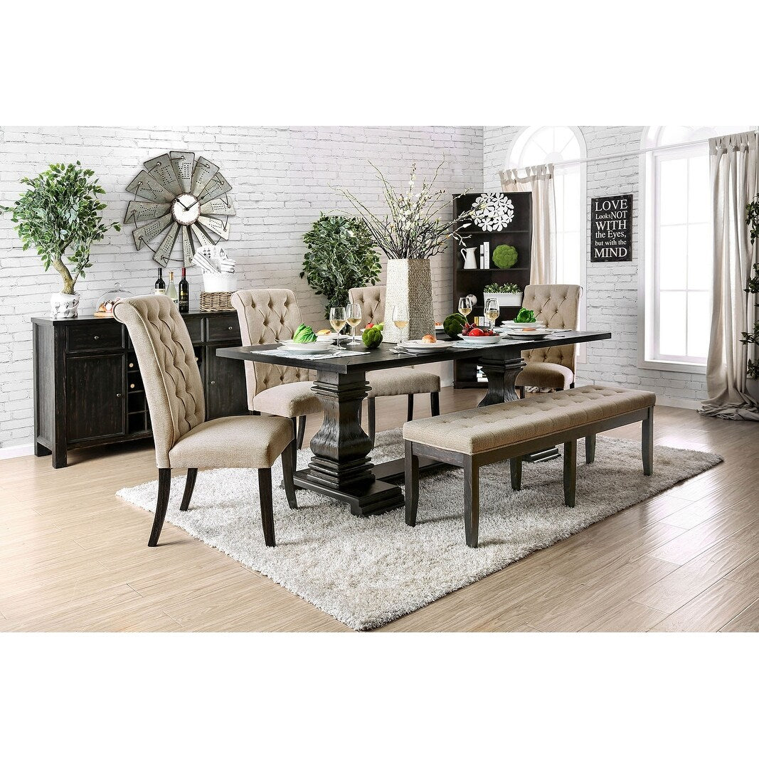 Wooden Pedestal Dining Table in Antique Black Finish