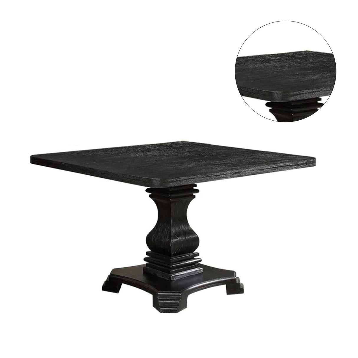 Wooden Pedestal Dining Table in Antique Black Finish