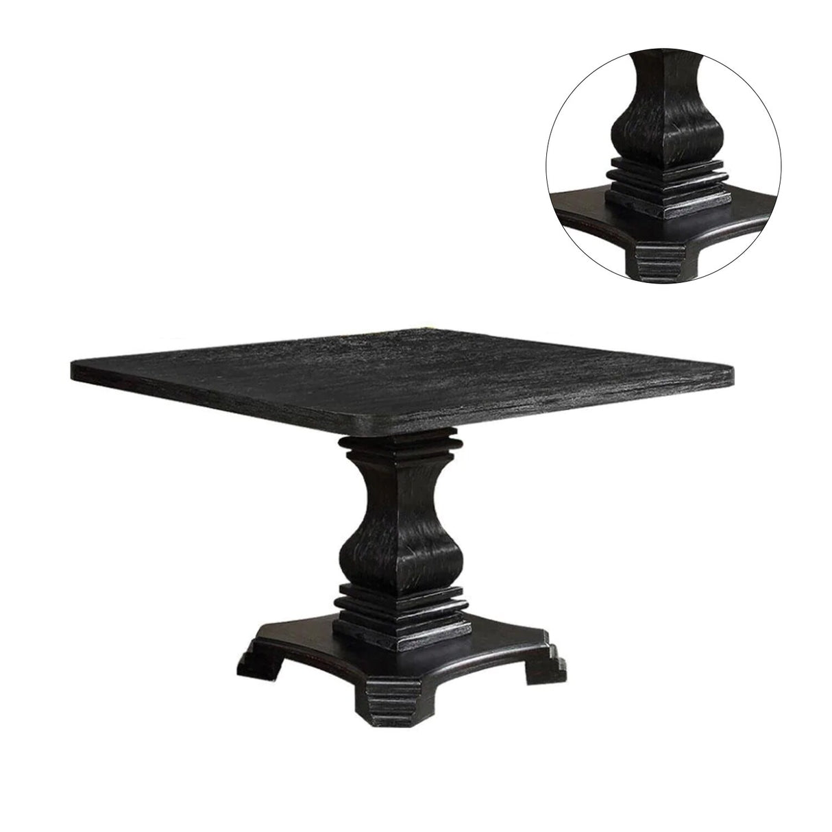 Wooden Pedestal Dining Table in Antique Black Finish