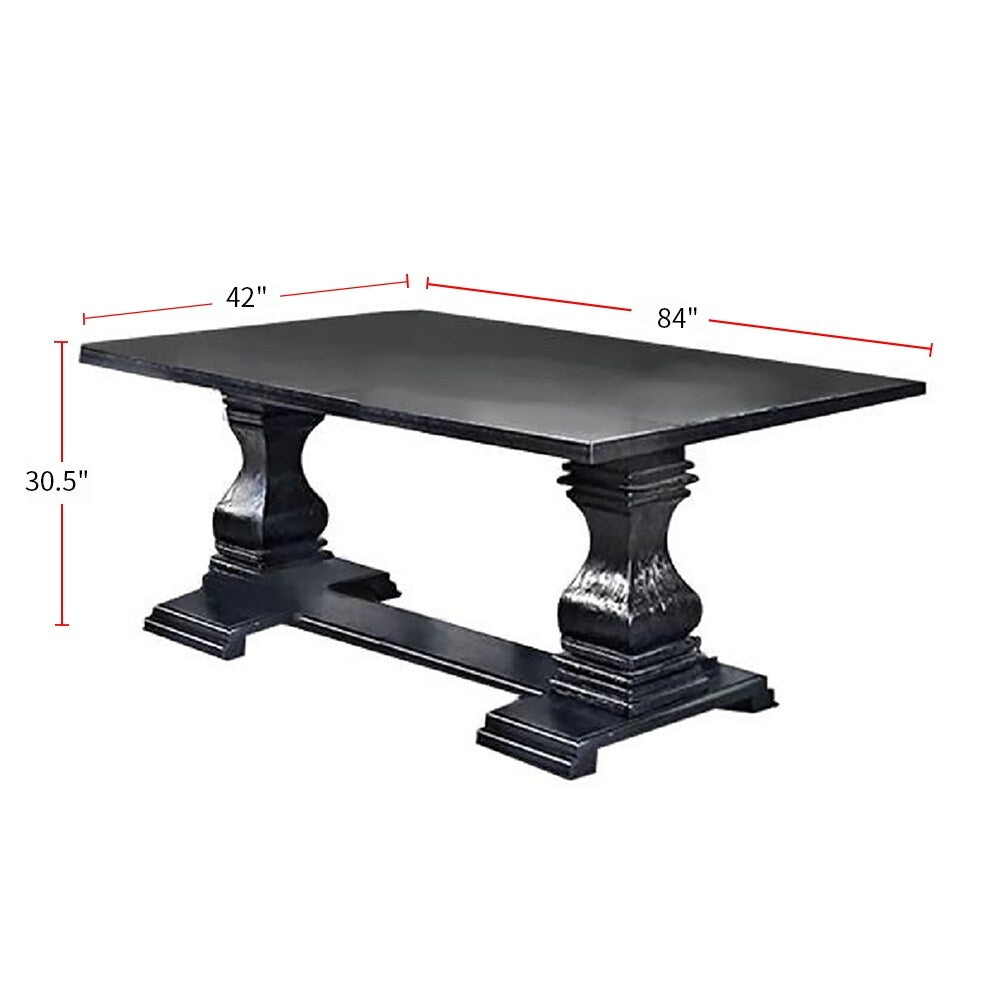 Wooden Pedestal Dining Table in Antique Black Finish