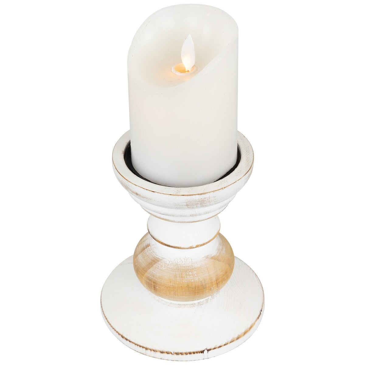 Wooden Pedestal Pillar Candle Holder - 5.5" - Brushed White