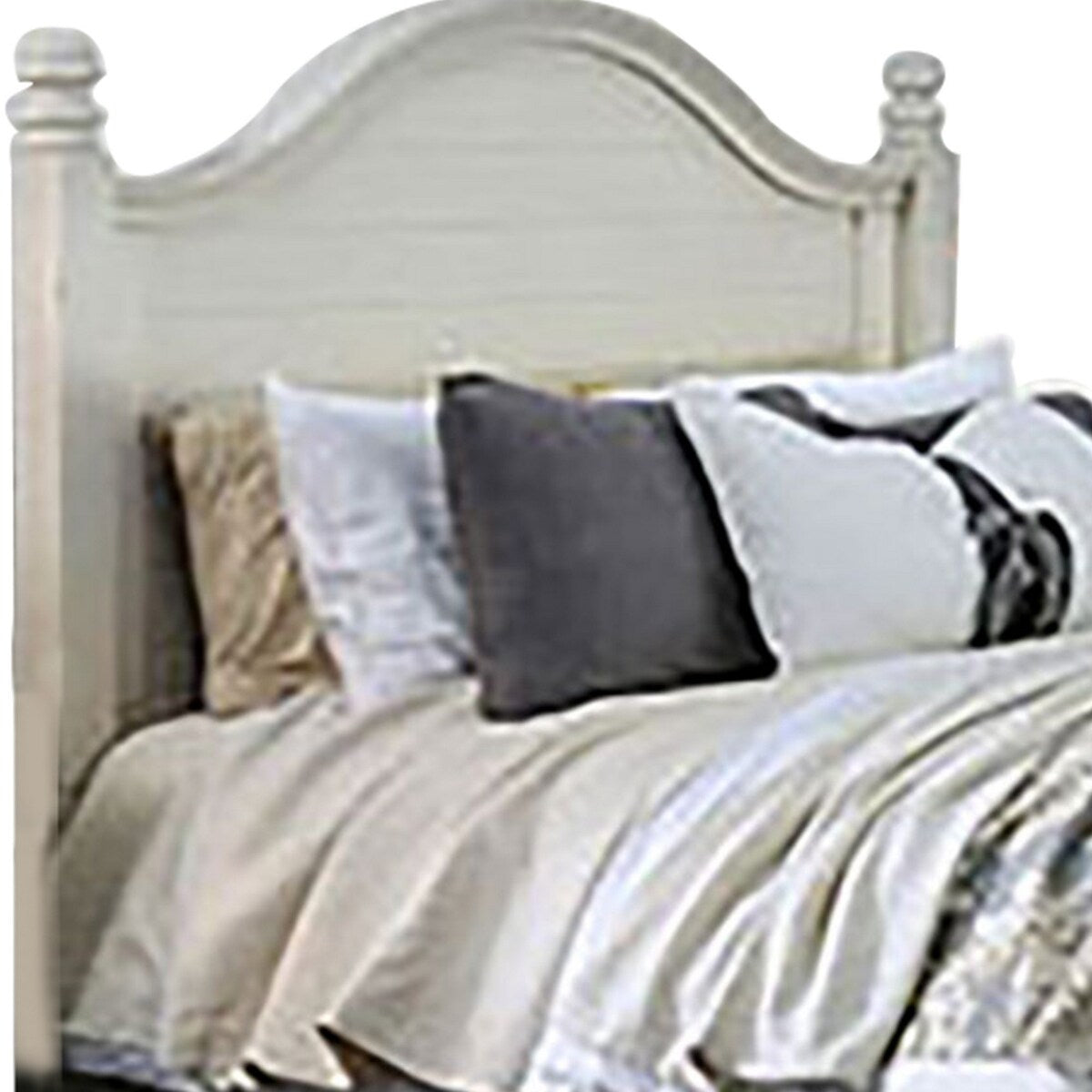 Wooden Plank Design Queen Size Bed with Turned Post, Antique White