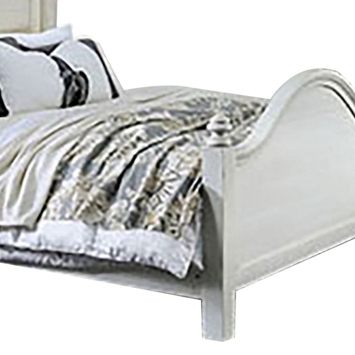 Wooden Plank Design Queen Size Bed with Turned Post, Antique White