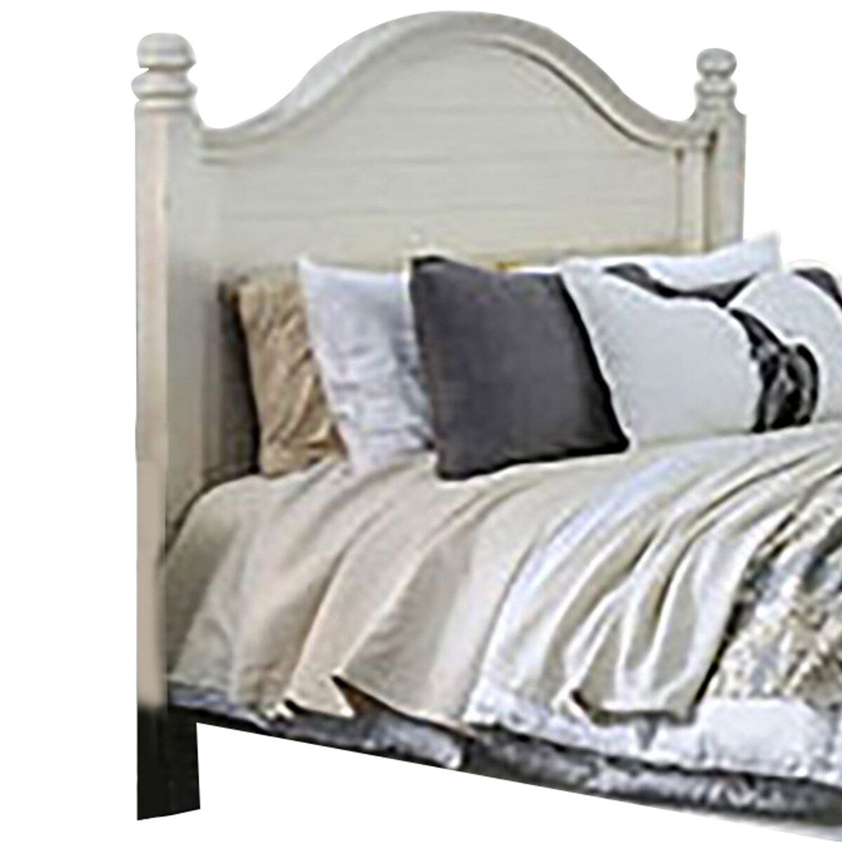 Wooden Plank Design Queen Size Bed with Turned Post, Antique White
