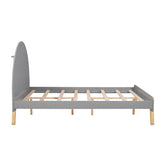 Wooden Platform Bed With Curved Headboard,Full Size Bed With Shelf Behind Headboard,Gray