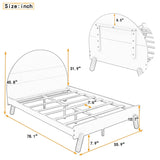 Wooden Platform Bed With Curved Headboard,Full Size Bed With Shelf Behind Headboard,Gray