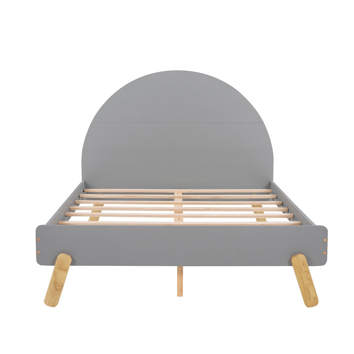 Wooden Platform Bed With Curved Headboard,Full Size Bed With Shelf Behind Headboard,Gray