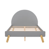Wooden Platform Bed With Curved Headboard,Full Size Bed With Shelf Behind Headboard,Gray