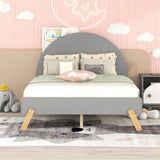 Wooden Platform Bed With Curved Headboard,Full Size Bed With Shelf Behind Headboard,Gray