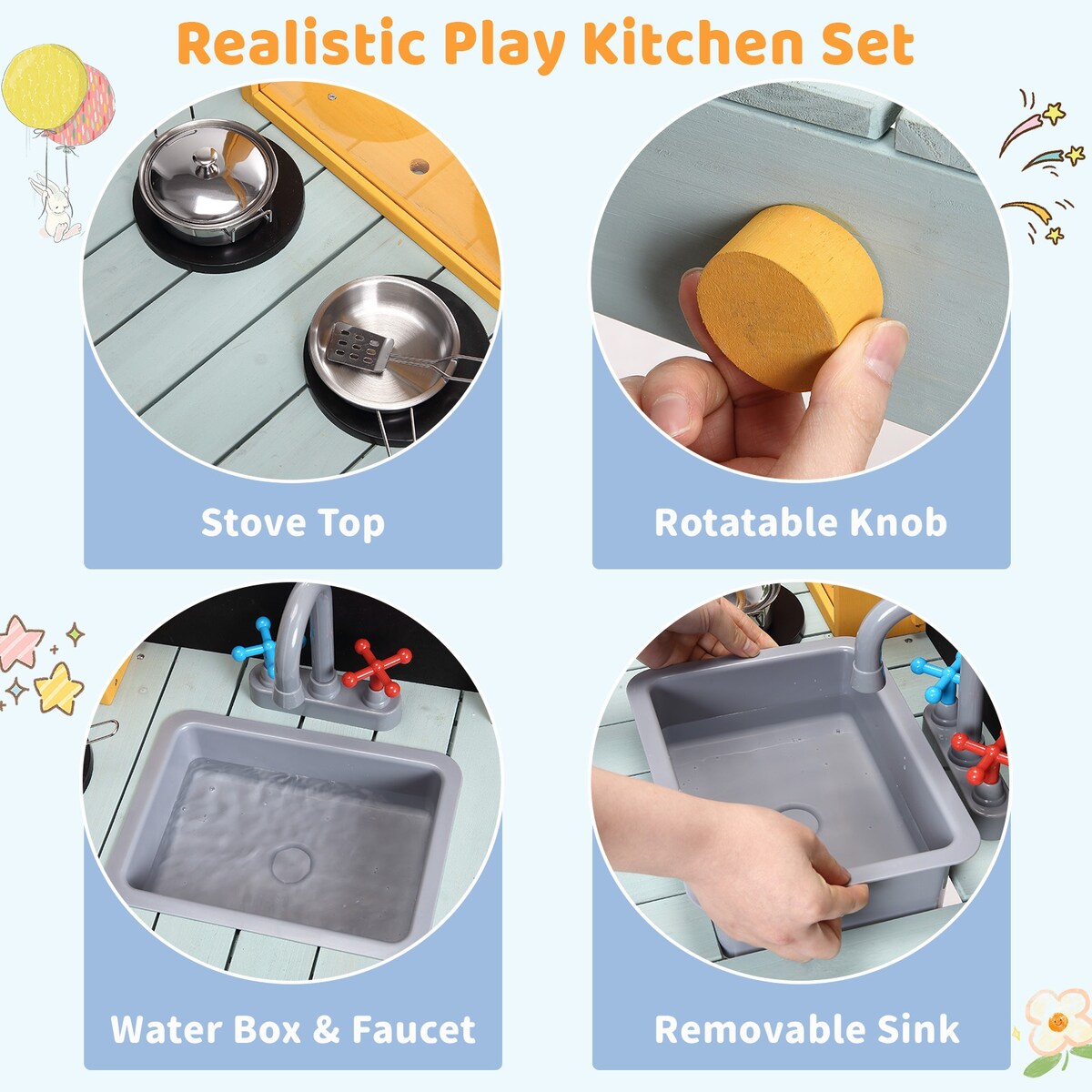 Wooden Play Kitchen,Outdoor Mud Kitchen Indoor/Outdoor Pretend Playset for Toddler Boys & Girls