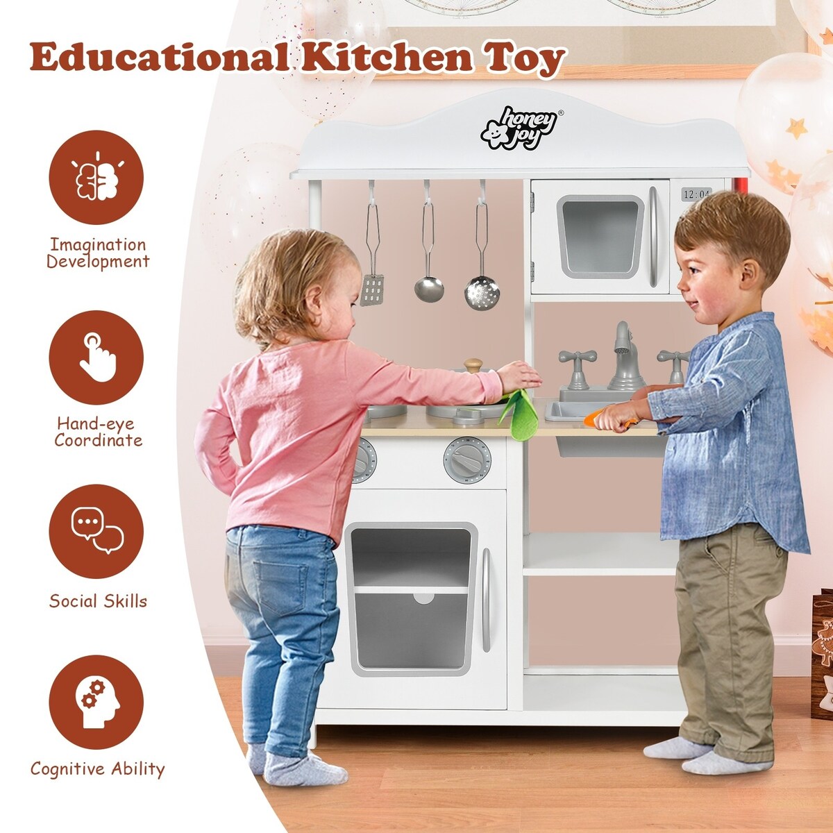 Wooden Pretend Play Kitchen Set for Kids with Accessories and Sink 2 Overstock