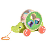Wooden Pull Toy A-Crocodile , Shape Sorter Push Pull Toy Car for Toddlers, Best Gifts for 2 3 4 Years Old Kids Boys&Girls