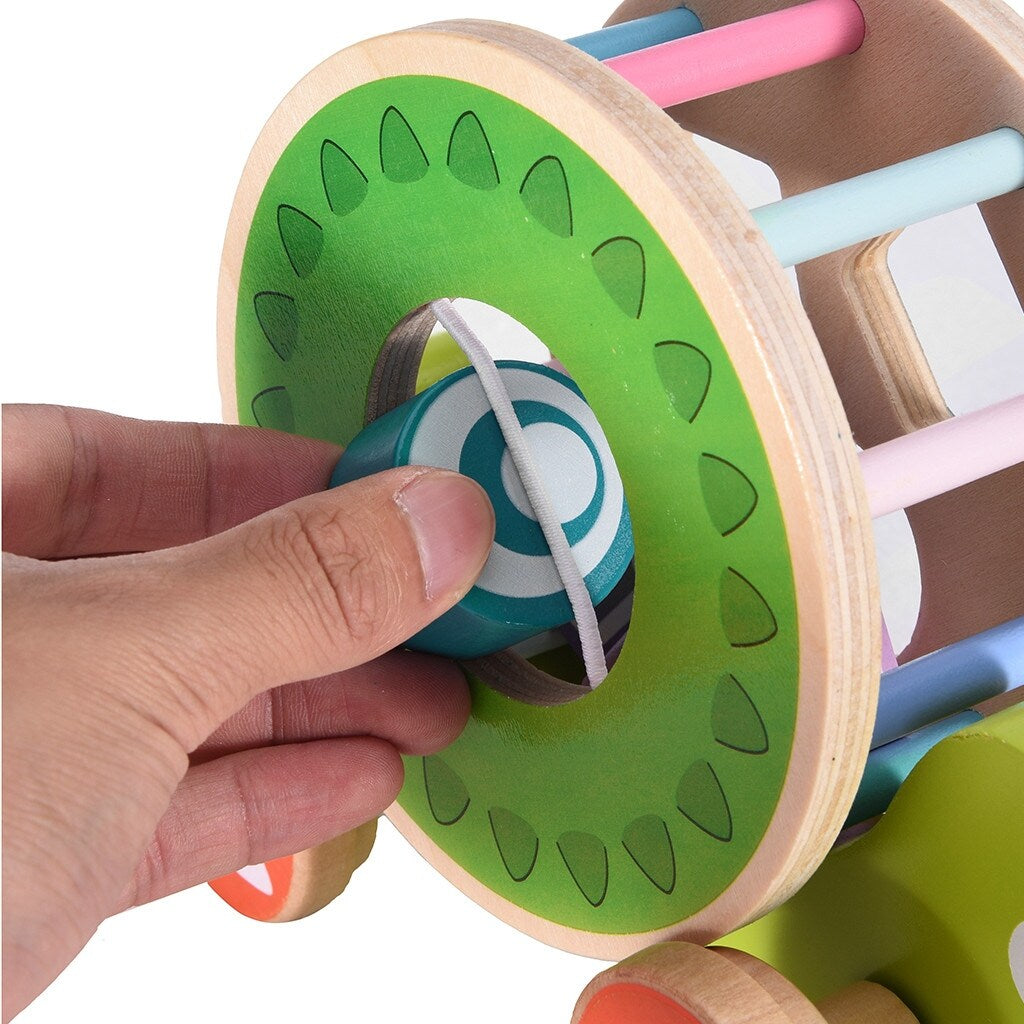 Wooden Pull Toy A-Crocodile , Shape Sorter Push Pull Toy Car for Toddlers, Best Gifts for 2 3 4 Years Old Kids Boys&Girls