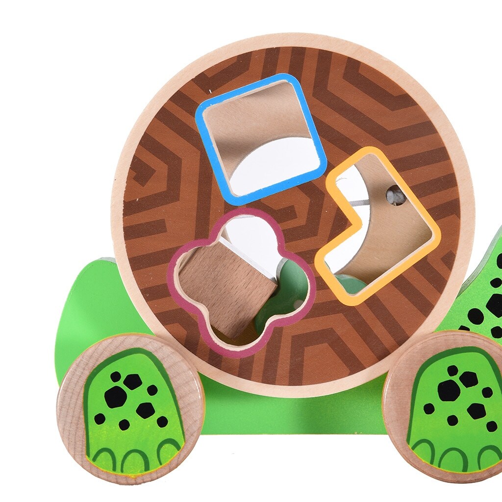 Wooden Pull Toy A-Turtle , Shape Sorter Push Pull Toy Car for Toddlers, Best Gifts for 2 3 4 Years Old Kids Boys&Girls