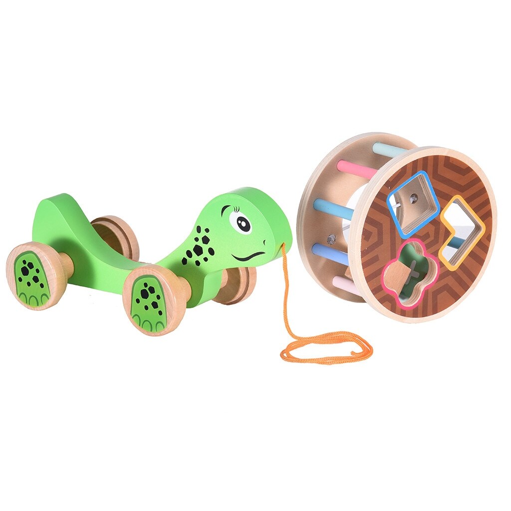 Wooden Pull Toy A-Turtle , Shape Sorter Push Pull Toy Car for Toddlers, Best Gifts for 2 3 4 Years Old Kids Boys&Girls