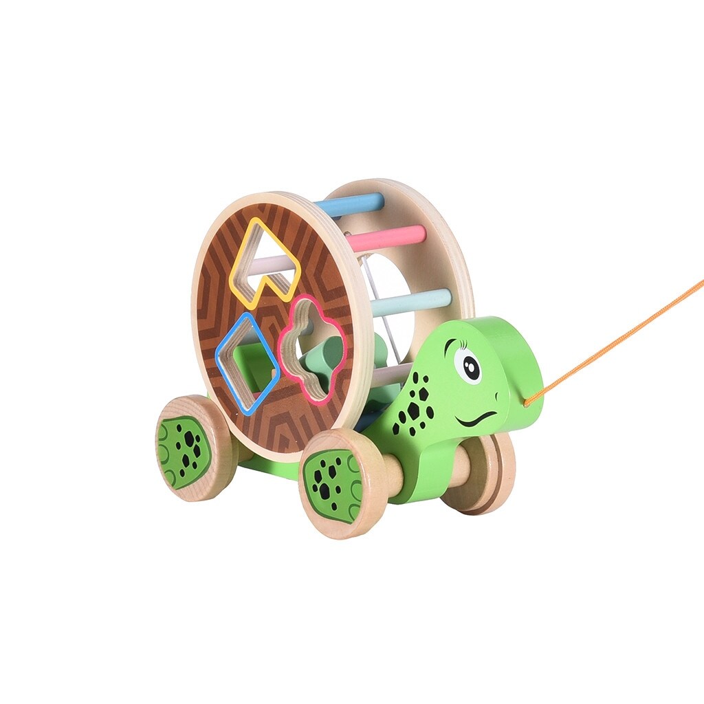 Wooden Pull Toy A-Turtle , Shape Sorter Push Pull Toy Car for Toddlers, Best Gifts for 2 3 4 Years Old Kids Boys&Girls