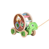 Wooden Pull Toy A-Turtle , Shape Sorter Push Pull Toy Car for Toddlers, Best Gifts for 2 3 4 Years Old Kids Boys&Girls