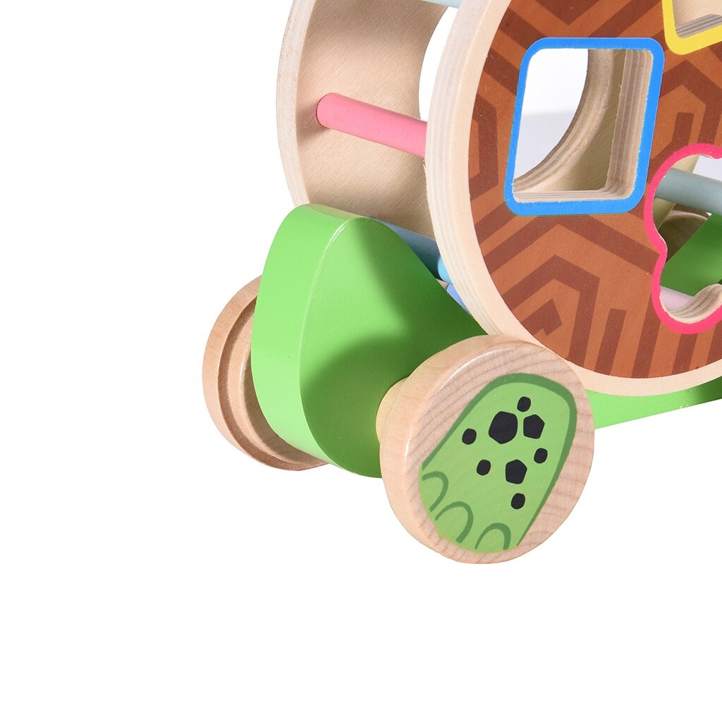 Wooden Pull Toy A-Turtle , Shape Sorter Push Pull Toy Car for Toddlers, Best Gifts for 2 3 4 Years Old Kids Boys&Girls