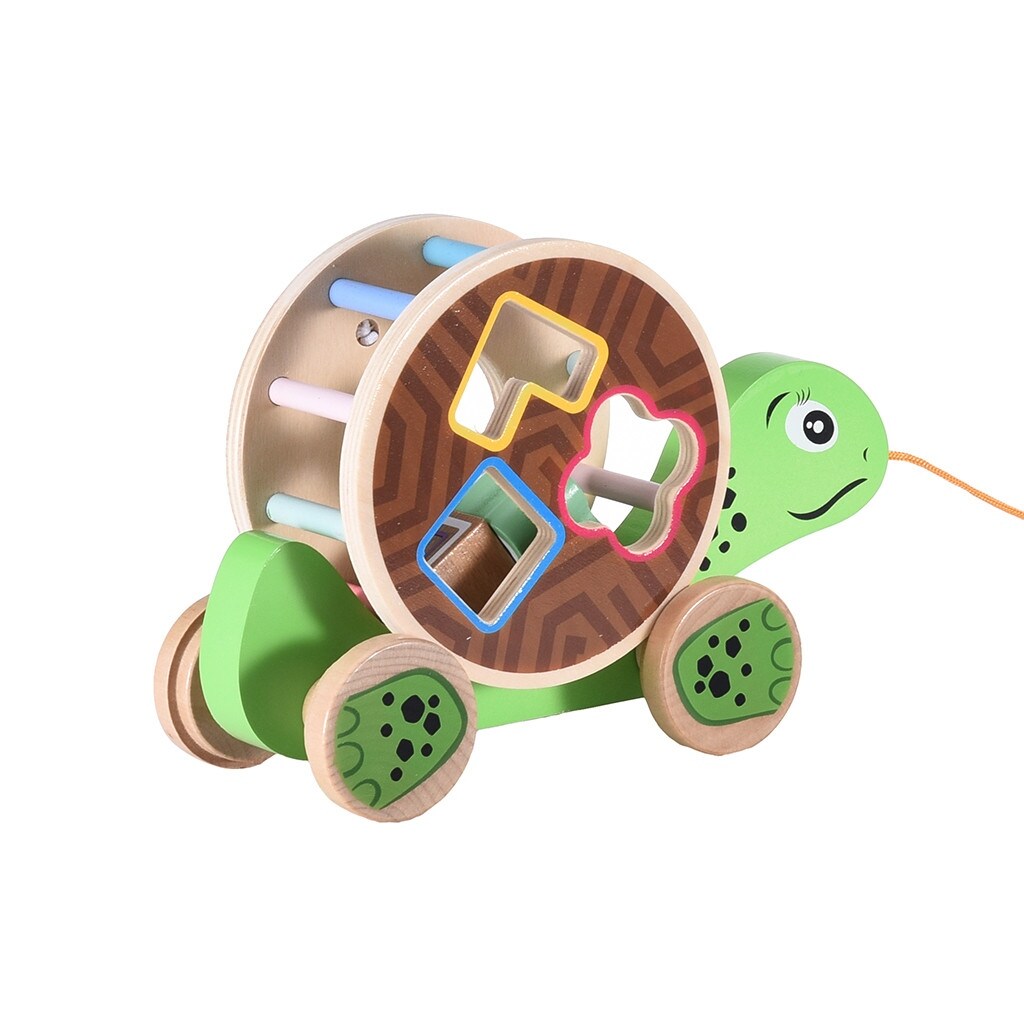 Wooden Pull Toy A-Turtle , Shape Sorter Push Pull Toy Car for Toddlers, Best Gifts for 2 3 4 Years Old Kids Boys&Girls