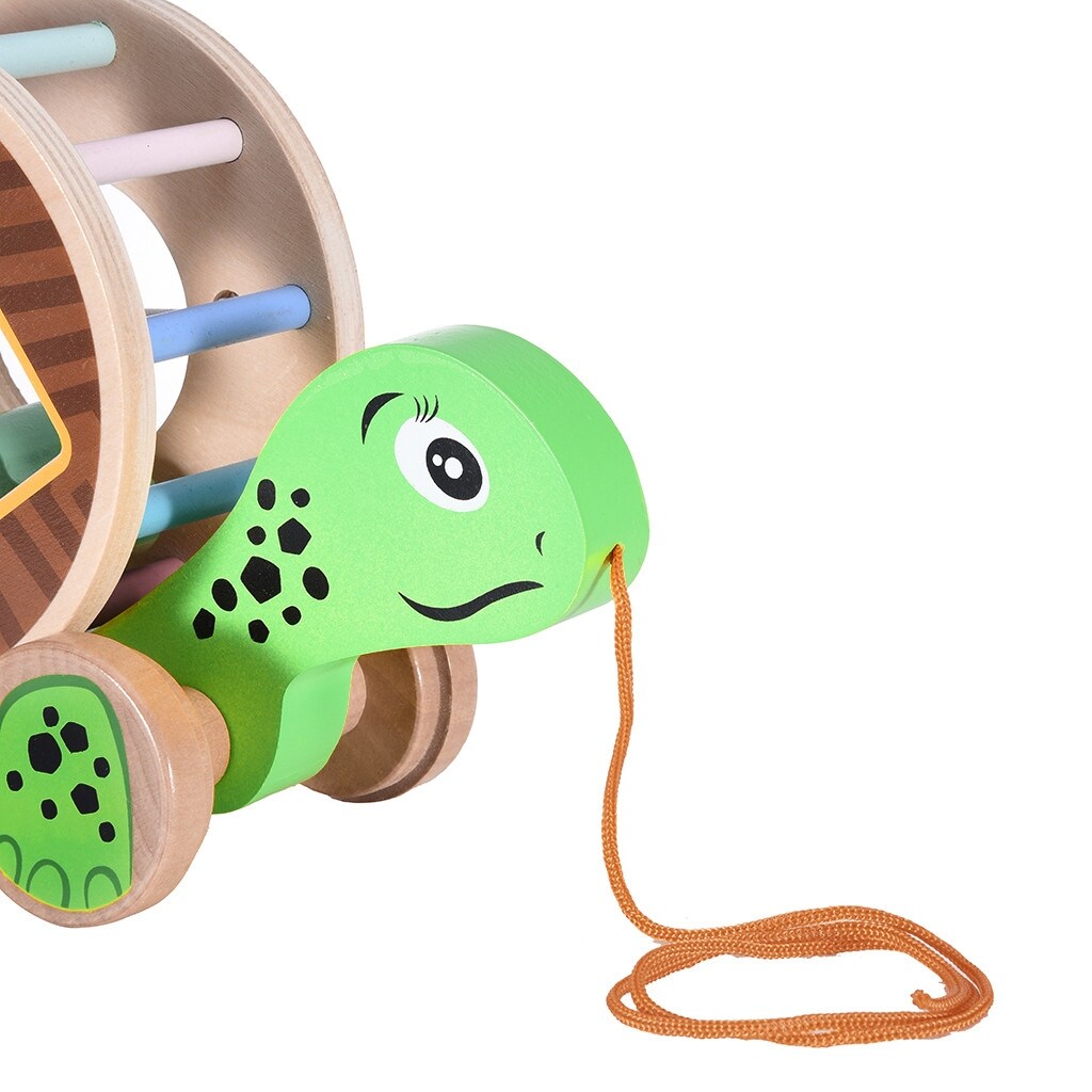 Wooden Pull Toy A-Turtle , Shape Sorter Push Pull Toy Car for Toddlers, Best Gifts for 2 3 4 Years Old Kids Boys&Girls