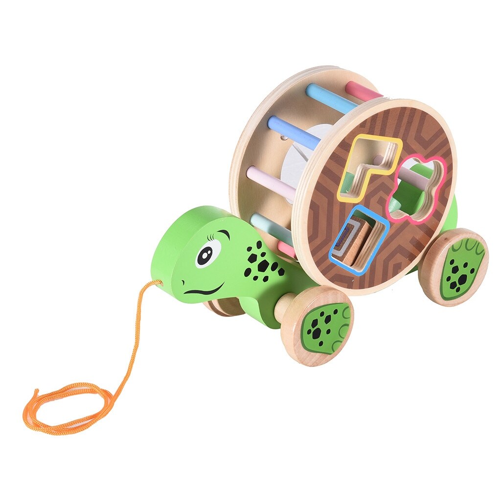 Wooden Pull Toy A-Turtle , Shape Sorter Push Pull Toy Car for Toddlers, Best Gifts for 2 3 4 Years Old Kids Boys&Girls
